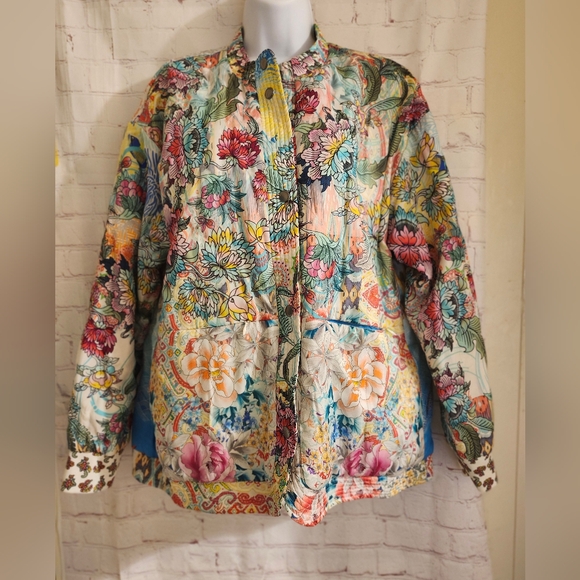 Johnny Was Multicolor Floral and Animal Print Silk Shacket - Picture 7 of 9